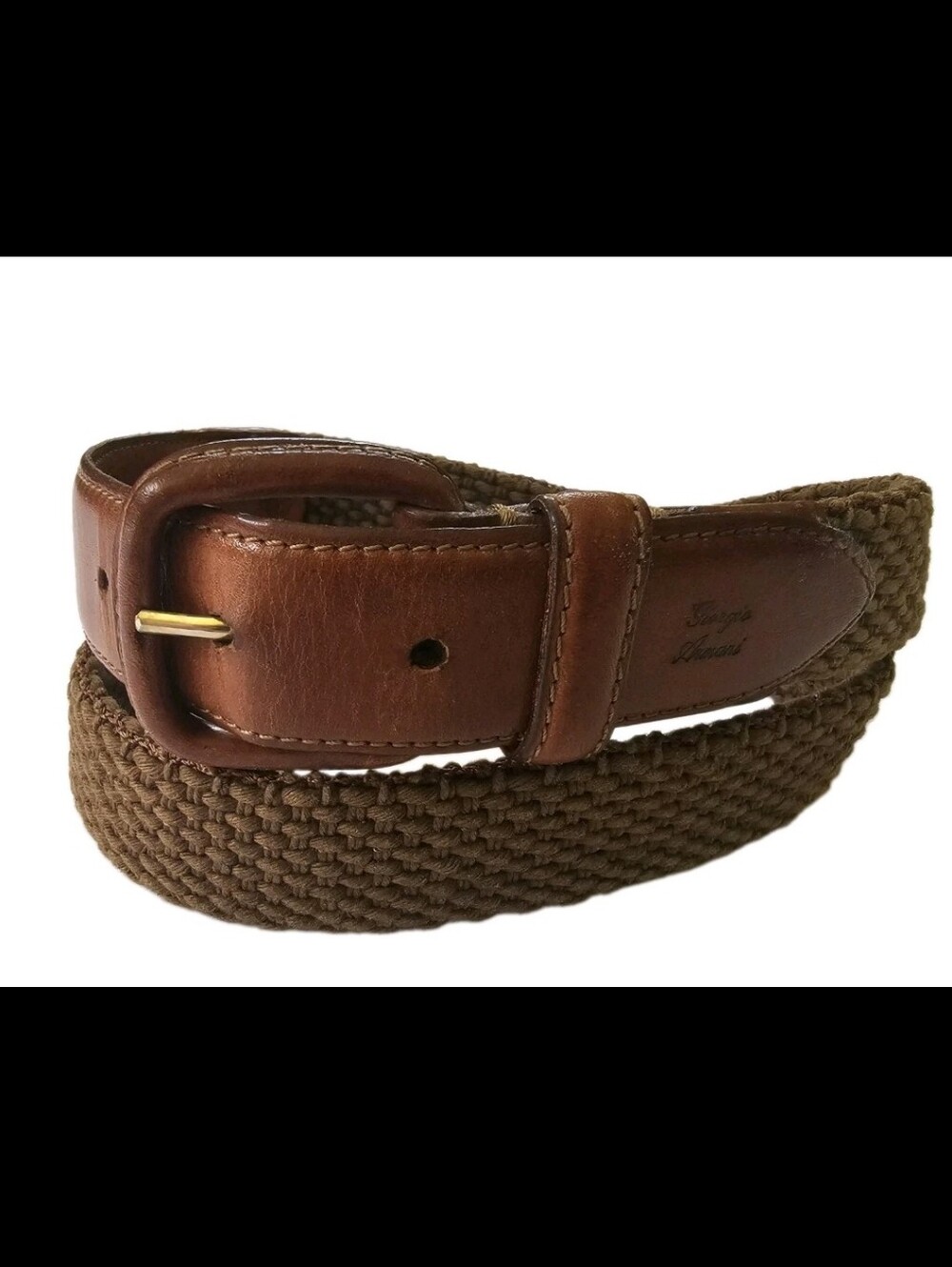 Giorgio Armani Brown Leather Tabs & Cotton Belt Made in Italy, Size 28"-32"
